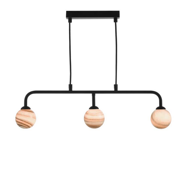 Rubens 3 Light Bar Pendant Matt Black Small Planet Style Glass RUBBPBLC/GALG07