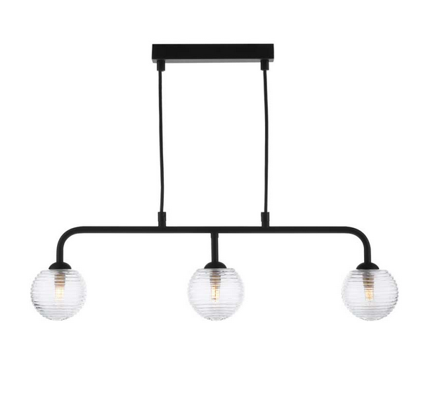Rubens 3 Light Bar Pendant Matt Black Ribbed Glass RUBBPBLC/GALG08