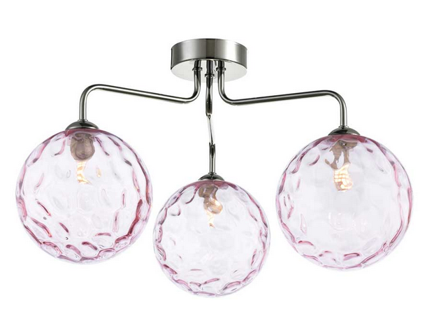 Rubens 3 Light Semi Flush Polished Chrome Pink Dimple Glass RUB3PC/GALG013