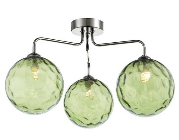 Rubens 3 Light Semi Flush Polished Chrome Green Dimple Glass RUB3PC/GALG014