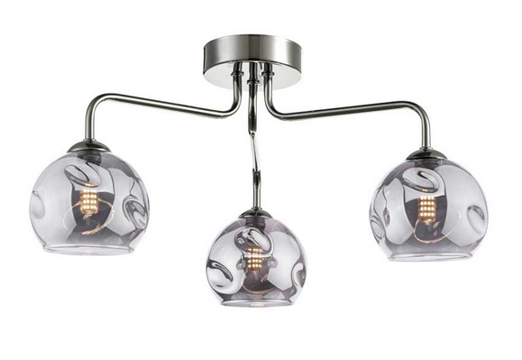 Rubens 3 Light Semi Flush Polished Chrome Smoked Organic Glass RUB3PC/GALG015