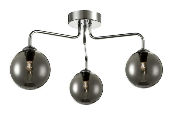 Rubens 3 Light Semi Flush Polished Chrome Smoked Glass RUB3PC/GALG01