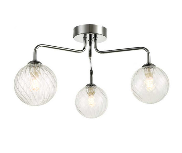 Rubens 3 Light Semi Flush Polished Chrome Twisted Glass RUB3PC/GALG03