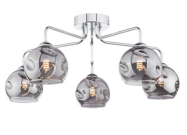 Rubens 5 Light Semi Flush Polished Chrome Smoked Organic Glass RUB5PC/GALG015
