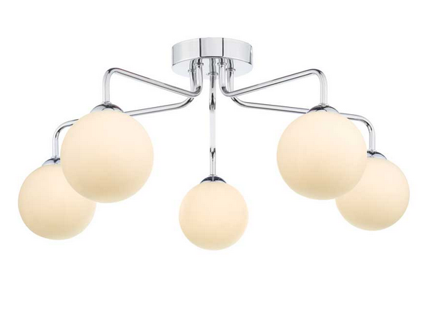 Rubens 5 Light Semi Flush Polished Chrome Opal Glass RUB5PC/GALG02