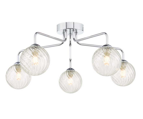 Rubens 5 Light Semi Flush Polished Chrome Twisted Glass RUB5PC/GALG03
