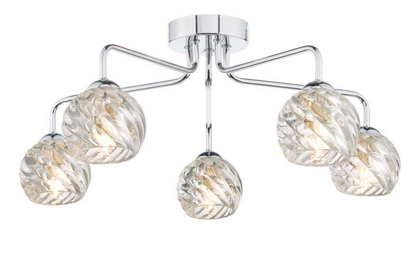 Rubens 5 Light Semi Flush Polished Chrome Twisted Open Glass RUB5PC/GALG05