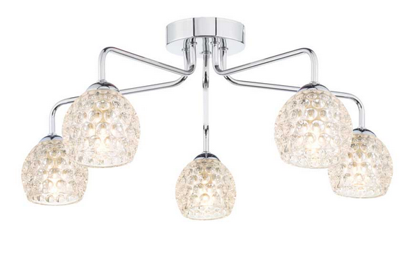 Rubens 5 Light Semi Flush Polished Chrome Dimpled Open Glass RUB5PC/GALG06