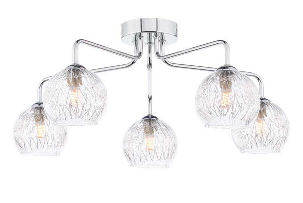 Rubens 5 Light Semi Flush Polished Chrome Clear and Inner Wire Glass RUB5PC/GALG09