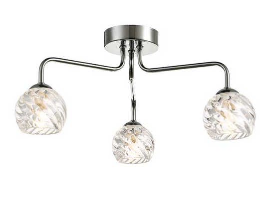 Rubens 3 Light Semi Flush Polished Chrome Twisted Open Glass RUB3PC/GALG05