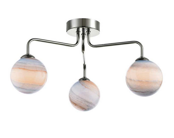 Rubens 3 Light Semi Flush Polished Chrome Large Planet Style Glass RUB3PC/GALG07L