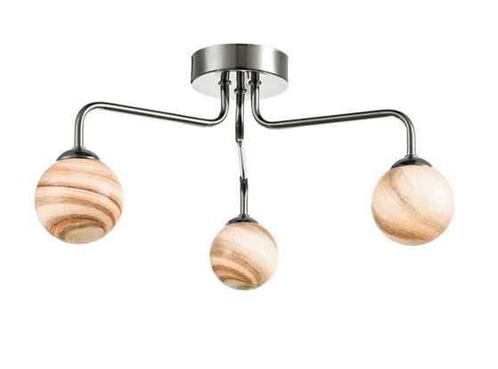 Rubens 3 Light Semi Flush Polished Chrome Small Planet Style Glass RUB3PC/GALG07