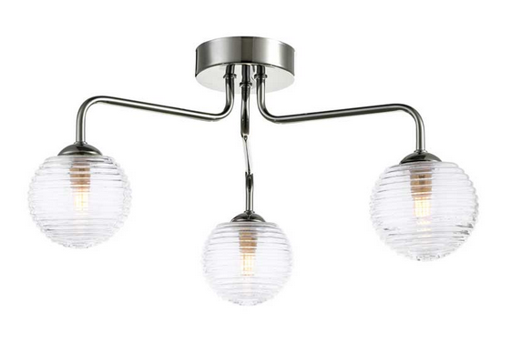 Rubens 3 Light Semi Flush Polished Chrome Ribbed Glass RUB3PC/GALG08