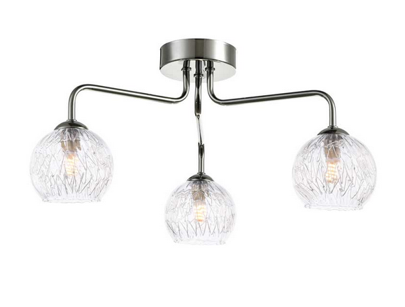 Rubens 3 Light Semi Flush Polished Chrome Clear with Inner Wire Glass RUB3PC/GALG09