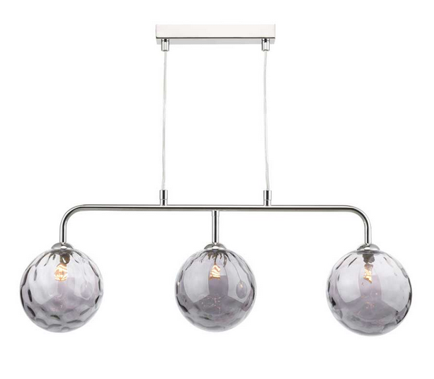 Rubens 3 Light Bar Pendant Polished Chrome Smoked Dimple Glass RUBBPPC/GALG010