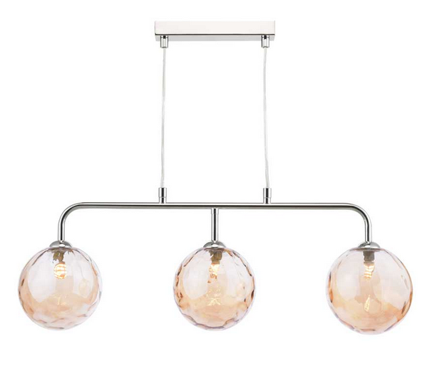Rubens 3 Light Bar Pendant Polished Chrome Champagne Dimple Glass RUBBPPC/GALG011