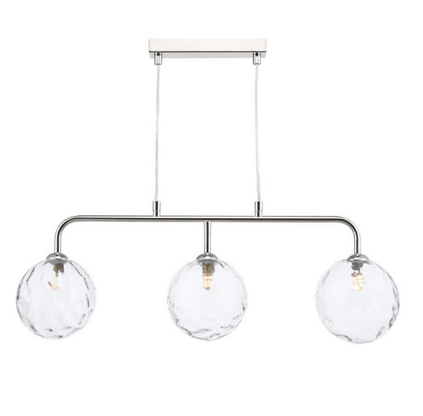 Rubens 3 Light Bar Pendant Polished Chrome Clear Dimple Glass RUBBPPC/GALG012