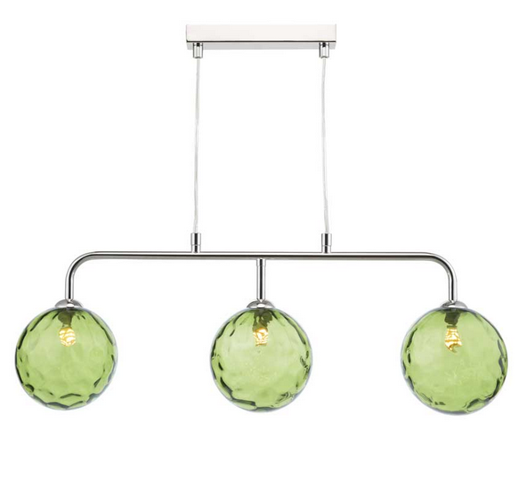 Rubens 3 Light Bar Pendant Polished Chrome Green Dimple Glass RUBBPPC/GALG014
