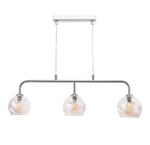 Rubens 3 Light Bar Pendant Polished Chrome Champagne Organic Glass RUBBPPC/GALG016