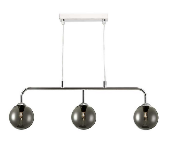 Rubens 3 Light Bar Pendant Polished Chrome Smoked Glass RUBBPPC/GALG01
