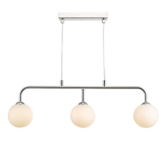 Rubens 3 Light Bar Pendant Polished Chrome Opal Glass RUBBPPC/GALG02