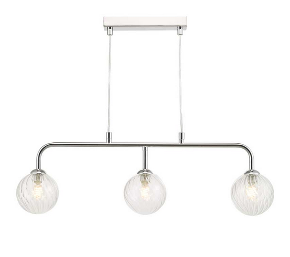 Rubens 3 Light Bar Pendant Polished Chrome Twisted Glass RUBBPPC/GALG03