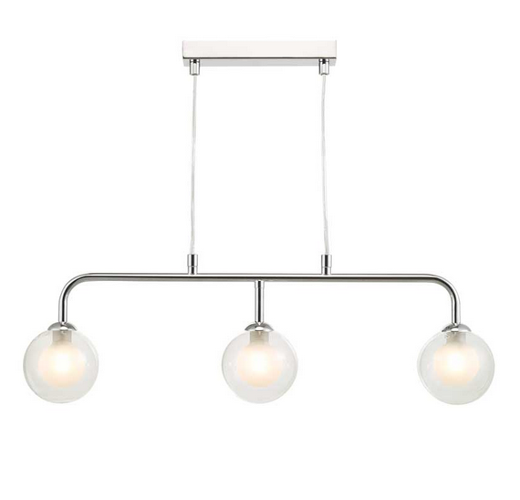 Rubens 3 Light Bar Pendant Polished Chrome Clear and Opal Glass RUBBPPC/GALG04