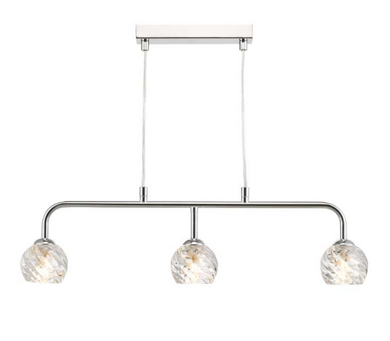 Rubens 3 Light Bar Pendant Polished Chrome Twisted Open Glass RUBBPPC/GALG05