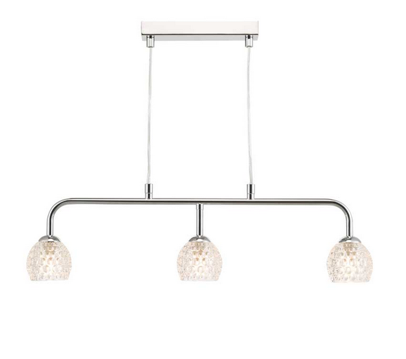 Rubens 3 Light Bar Pendant Polished Chrome Dimpled Open Glass RUBBPPC/GALG06
