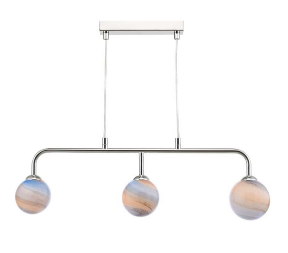 Rubens 3 Light Bar Pendant Polished Chrome Large Planet Style Glass RUBBPPC/GALG07L