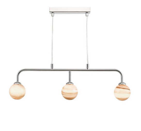 Rubens 3 Light Bar Pendant Polished Chrome Small Planet Style Glass RUBBPPC/GALG07