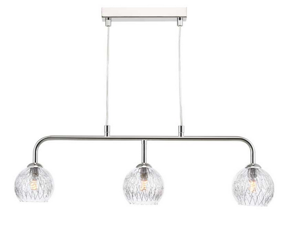 Rubens 3 Light Bar Pendant Polished Chrome Clear and Inner Wire Glass RUBBPPC/GALG09