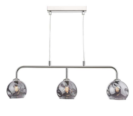 Rubens 3 Light Bar Pendant Polished Chrome Smoked Organic Glass RUBBPPC/GALG015