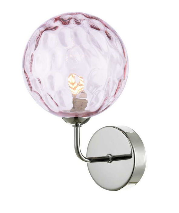 Rubens Wall Light Polished Chrome Pink Dimple Glass RUBWPC/GALG013