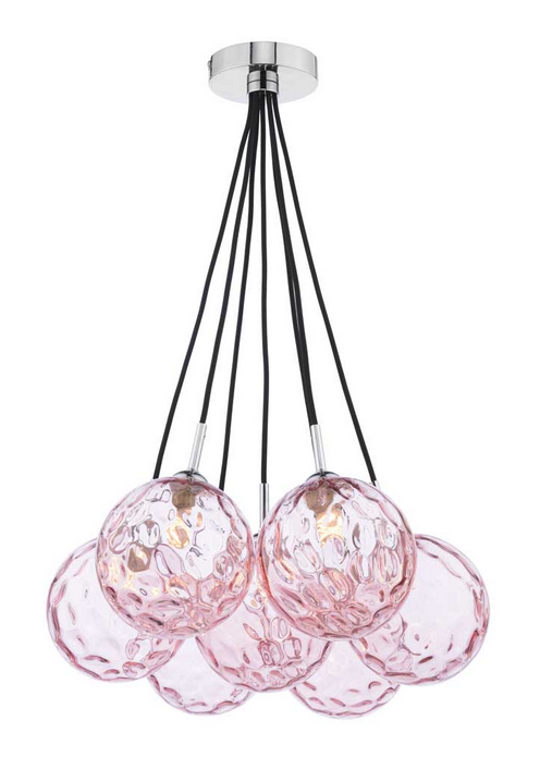 Turner 7 Light Semi Flush Polished Chrome Pink Dimpled Glass TUR7PC/GALG013