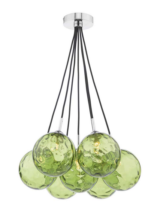 Turner 7 Light Semi Flush Polished Chrome Green Dimpled Glass TUR7PC/GALG014