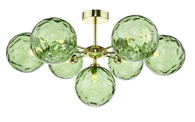 Picasso 7 light Semi Flush Polished Gold Organic Green Dimple Glass PIC7GD/GALG014