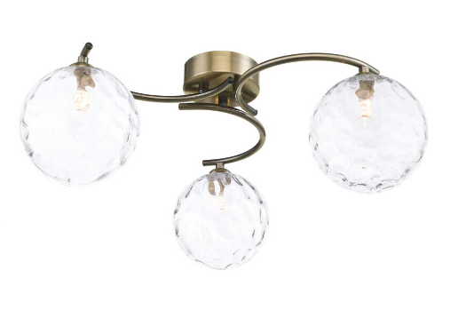 Matisse 3 Light Semi Flush Antique Brass Clear Dimple Glass MAT3AB/GALG012