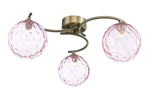 Matisse 3 Light Semi Flush Antique Brass Pink Dimple Glass MAT3AB/GALG013
