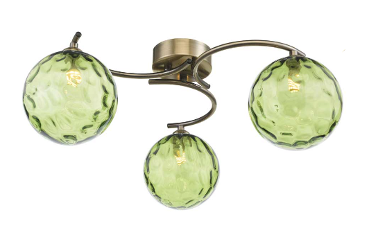 Matisse 3 Light Semi Flush Antique Brass Green Dimple Glass MAT3AB/GALG014