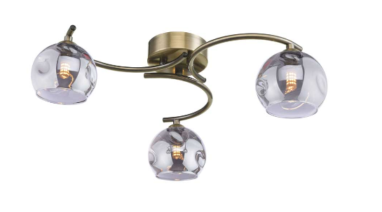 Matisse 3 Light Semi Flush Antique Brass Smoked Organic Glass MAT3AB/GALG015