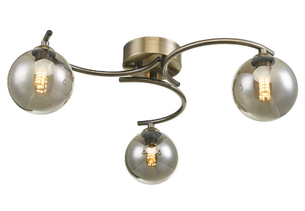 Matisse 3 Light Semi Flush Antique Brass Smoked Glass MAT3AB/GALG01