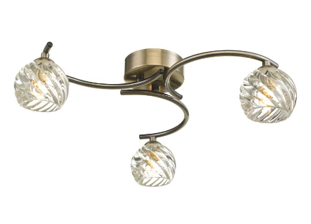 Matisse 3 Light Semi Flush Antique Brass Twisted Open Glass MAT3AB/GALG05