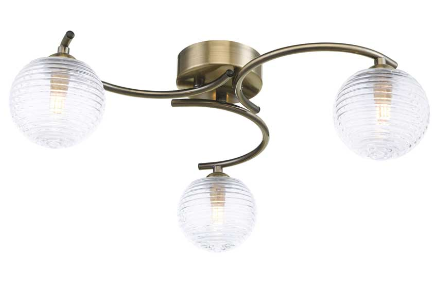 Matisse 3 Light Semi Flush Antique Brass Ribbed Glass MAT3AB/GALG08