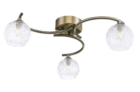 Matisse 3 Light Semi Flush Antique Brass Clear Wire Glass MAT3AB/GALG09