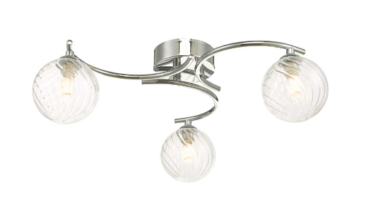 Matisse 3 Light Semi Flush Polished Chrome Twisted Ribbed Glass MAT3PC/GALG03