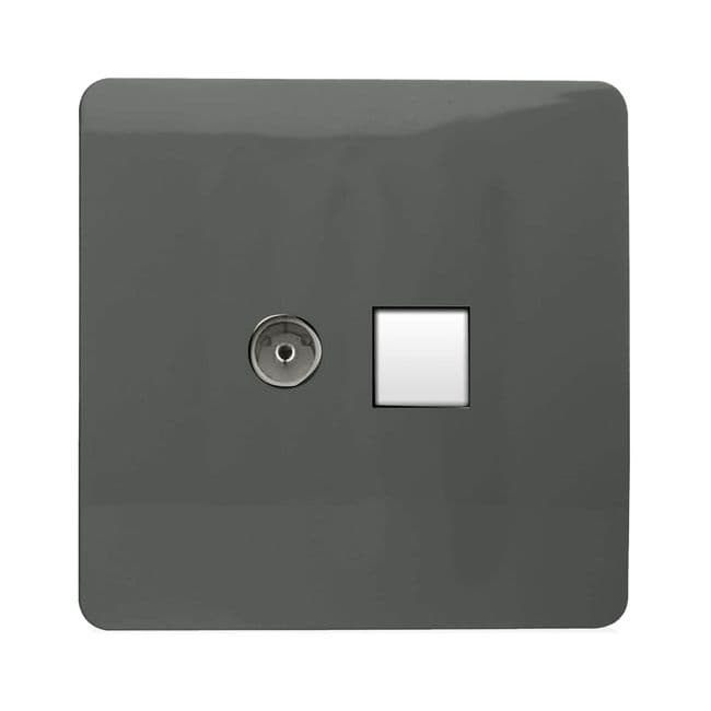 Trendiswitch Artistic Modern 2 Gang Female TV Co-Axial and Telephone Slave Sockets