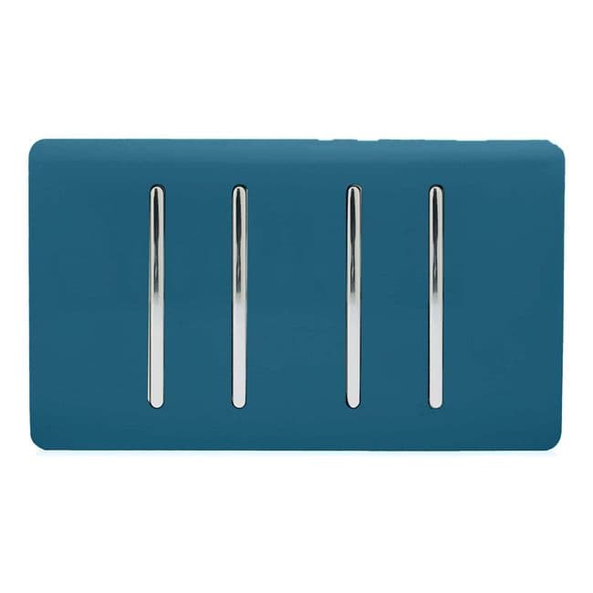 Trendiswitch Artistic Modern 4 Gang Light Switch (3x 1 or 2 Way and 1 x Intermediate) Twin Plate