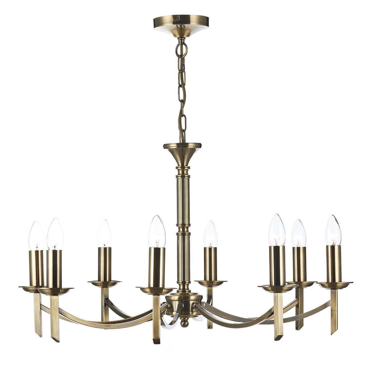 Dar AMB0875 Ambassador 8 Light Pendant Antique Brass