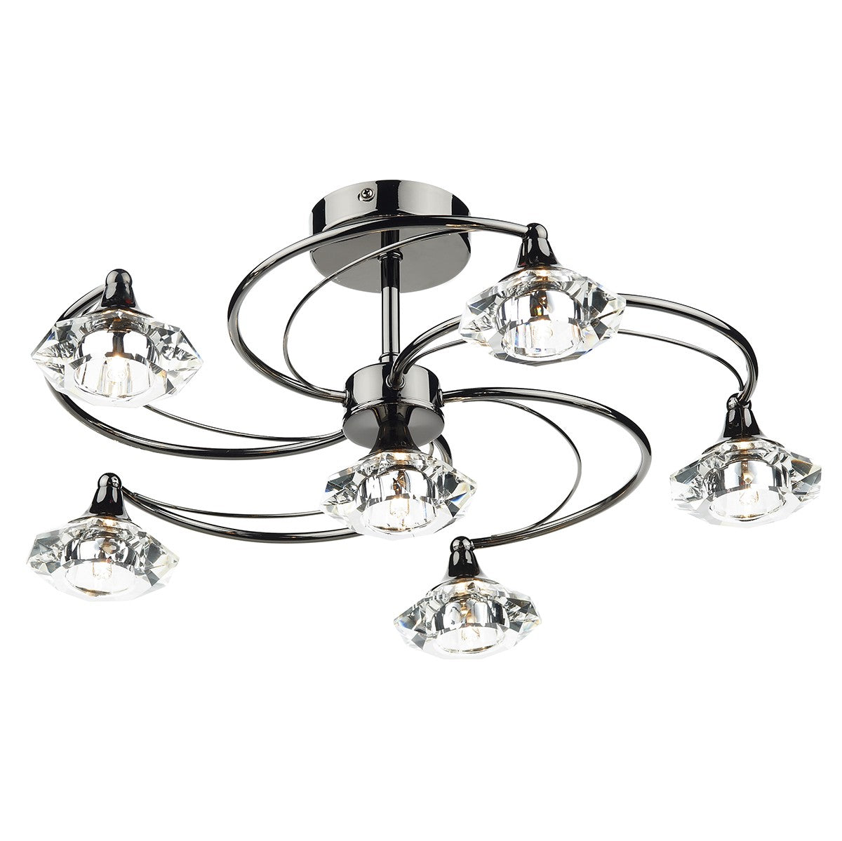 Dar LUT0667 Luther 6 Light Semi Flush Black Chrome
